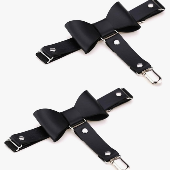 Pink or black pair of bow garter belts thigh strap harness high stockings sexy
